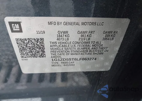 2020 Chevrolet Malibu Fwd Lt из США, поврежденный, VIN 1G1ZD5ST6LF063274